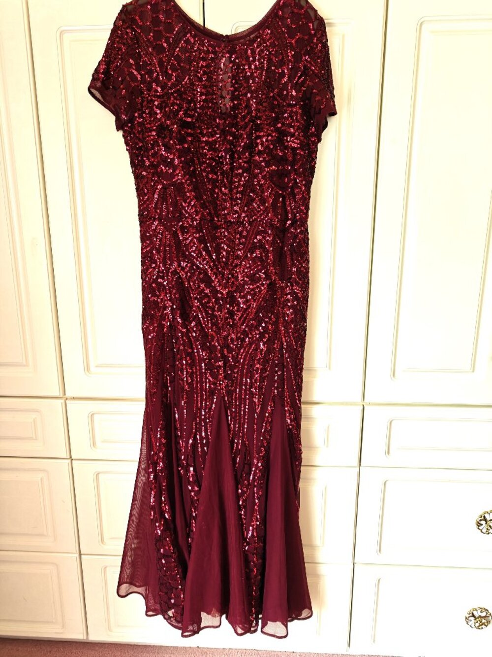 R & M Richards Burgandy/Fuscia Beaded Gown, Size 16